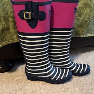 Joules Pink and Blue Striped Rain Boots